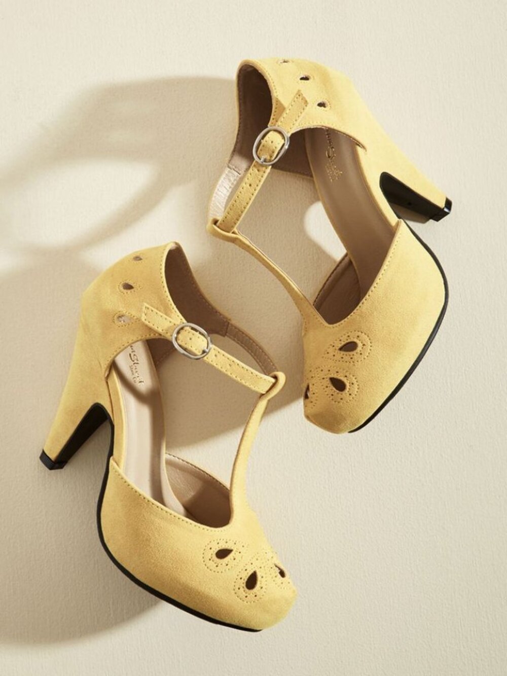Yellow Zest in History T-Strap Heels